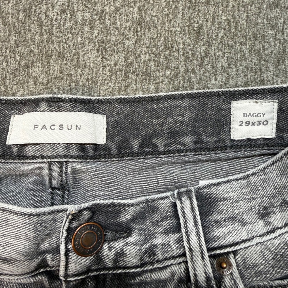 PacSun Baggy Fit Acid Wash Black Denim Jeans Mens 29x30 Wide Leg 90s Style - Picture 5 of 9